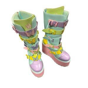 YRU Dune Butterfly Pastel Platform Buckle Up Boots Sz 11 EU 41